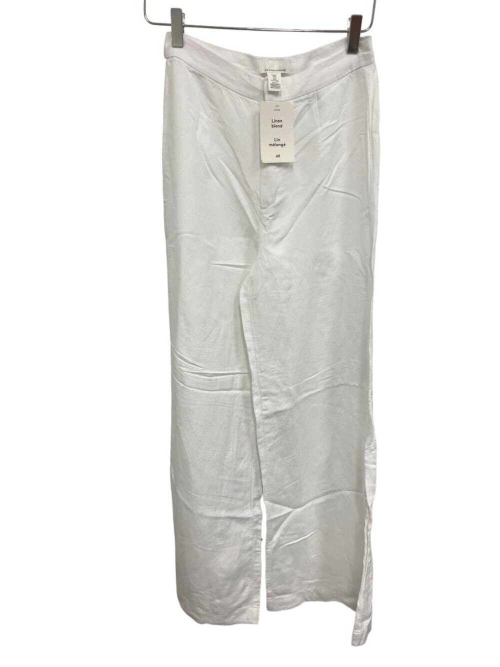 H&M White Linen Blend Wide Leg Pants Flowy